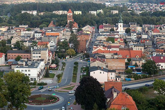 Nowe Miasto Lubawskie, panorama na ulice 3 Maja. EU, PL, Warm-Maz. Lotnicze.